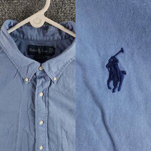 Ralph Lauren Classic Fit 2XLT Blue Long Sleeve Button Up Shirt 100% Cotton Logo